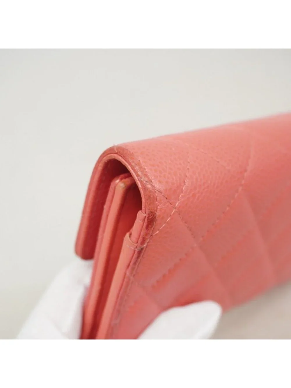 Chanel Trifold Wallet Quilted Caviar Leather Pink Gold